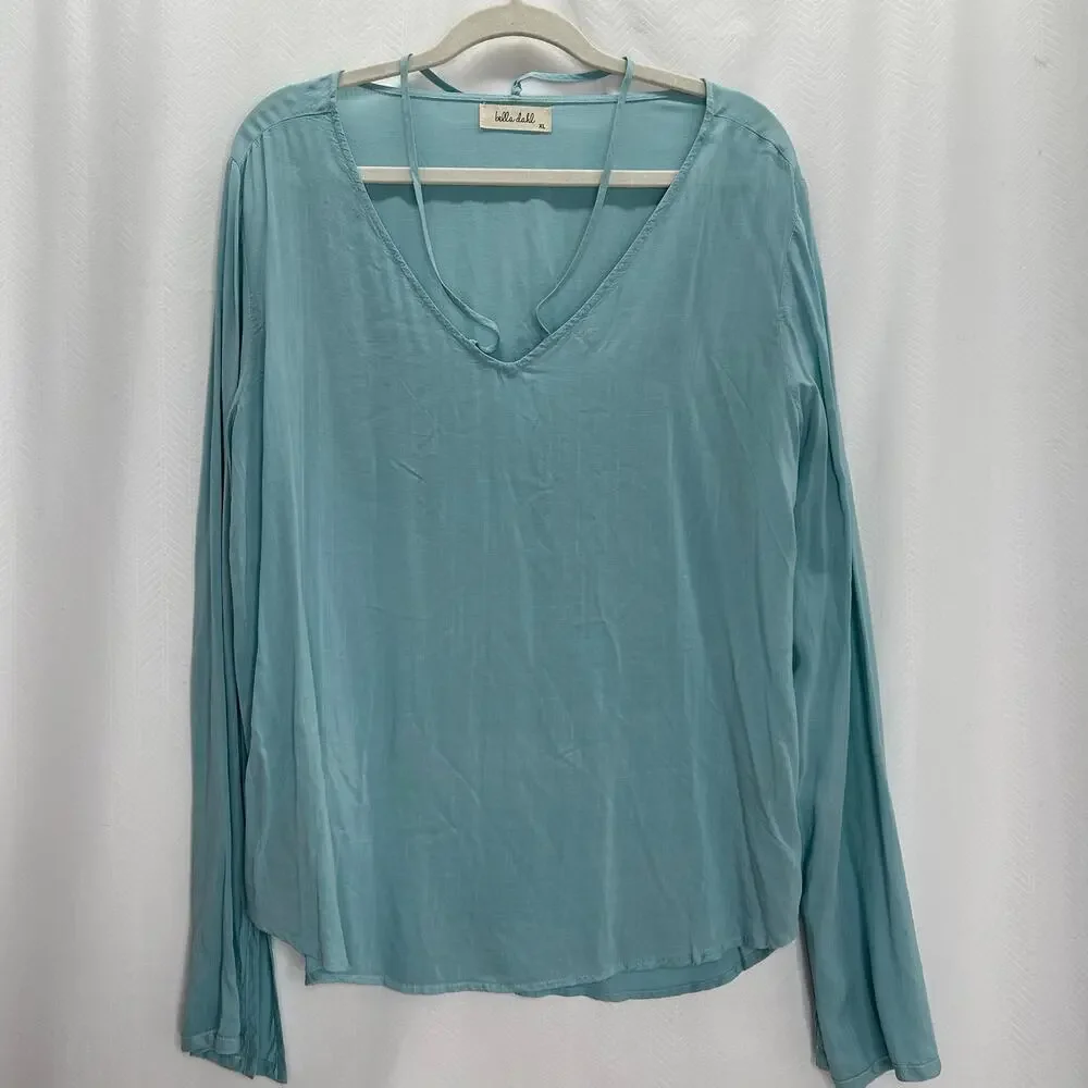Bella Dahl teal blouse long sleeves XL beach boho western clean